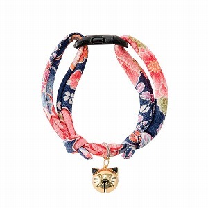 Chirimen Hanabi Fireworks Cat Collar <br>(Navy)