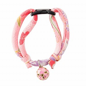 Chirimen Cat Collar with Clover Bell <br>(Pastel Pink)