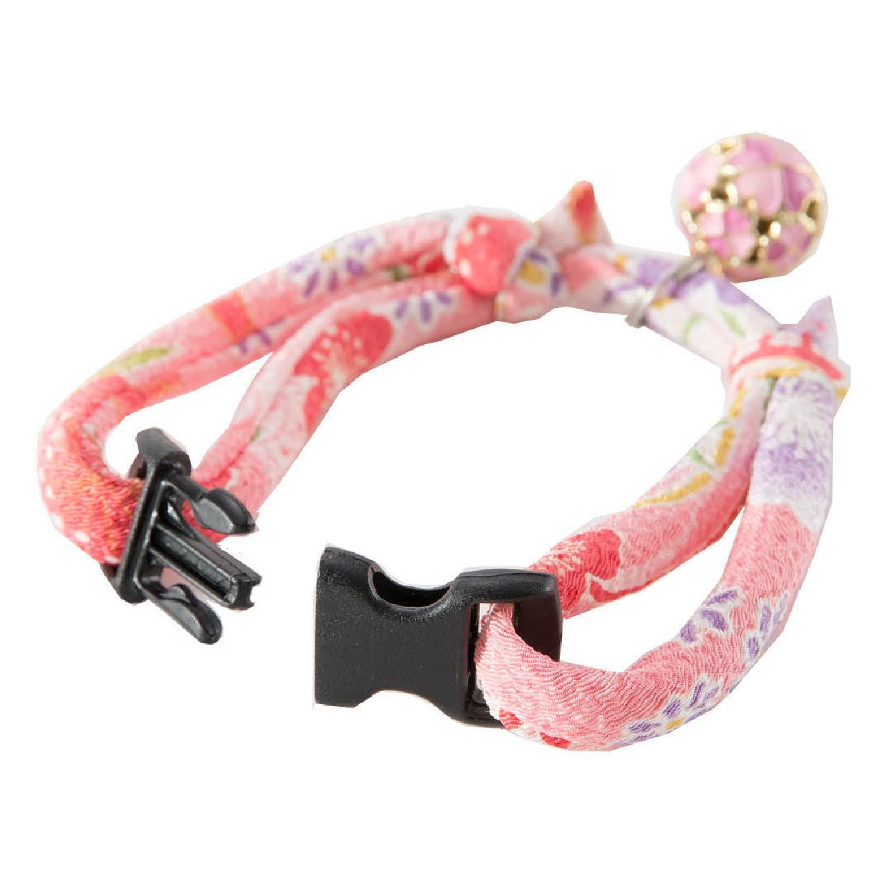 Chirimen Cat Collar with Clover Bell (Pastel Pink)