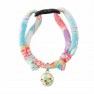 Chirimen Cat Collar with Clover Bell <br>(Baby Blue)