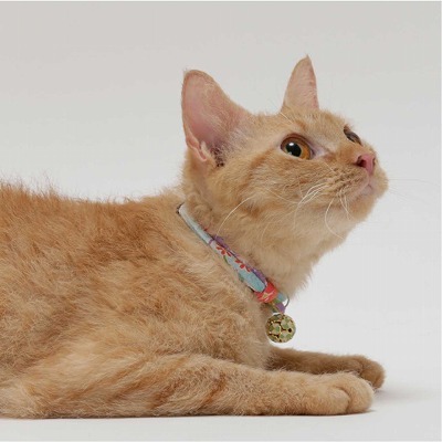 Chirimen Cat Collar with Clover Bell Baby Blue image 2