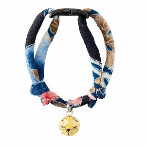 Chirimen Cat Collar with Clover Bell <br>(Navy)