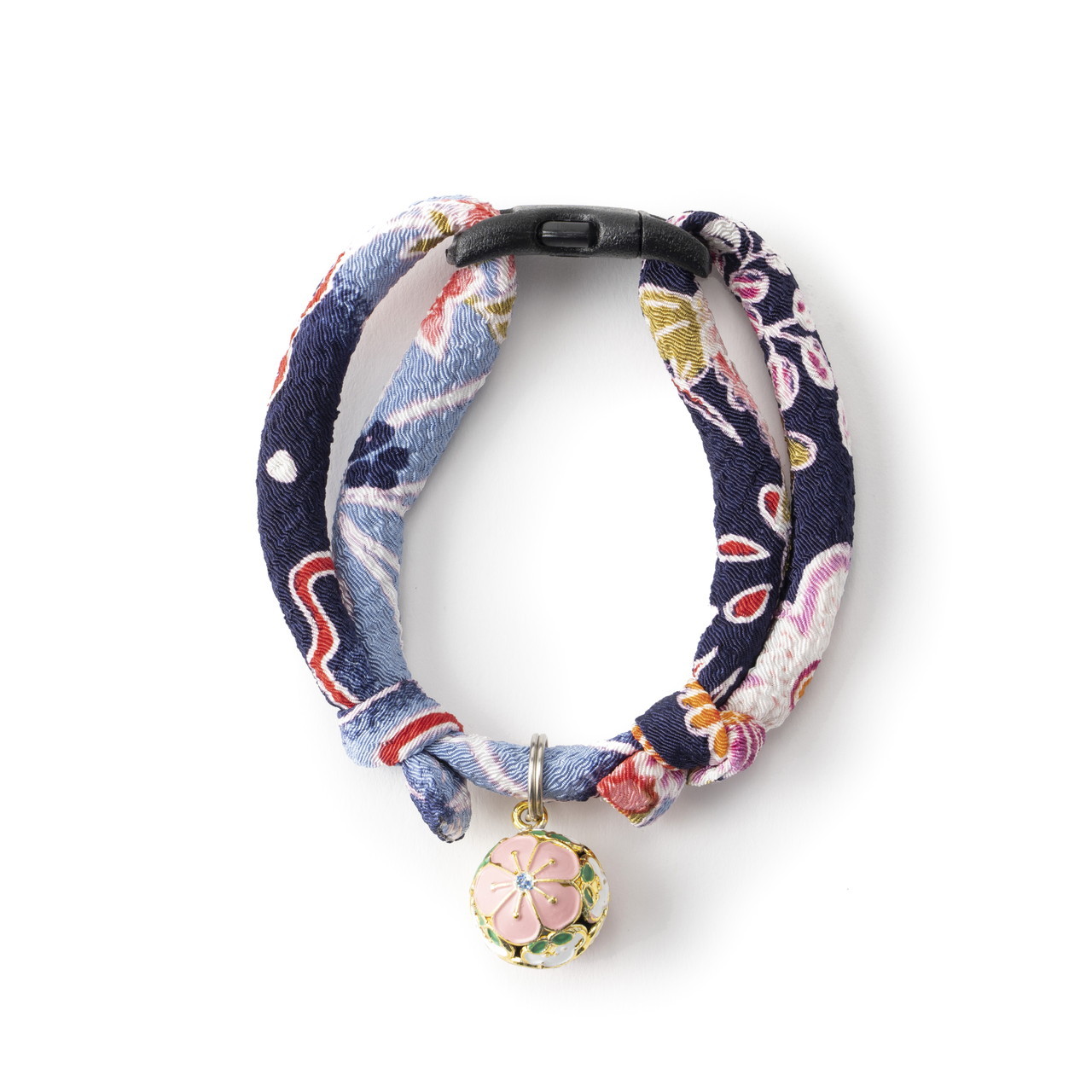 Chirimen Plum Blossom Cat Collar (Blue)