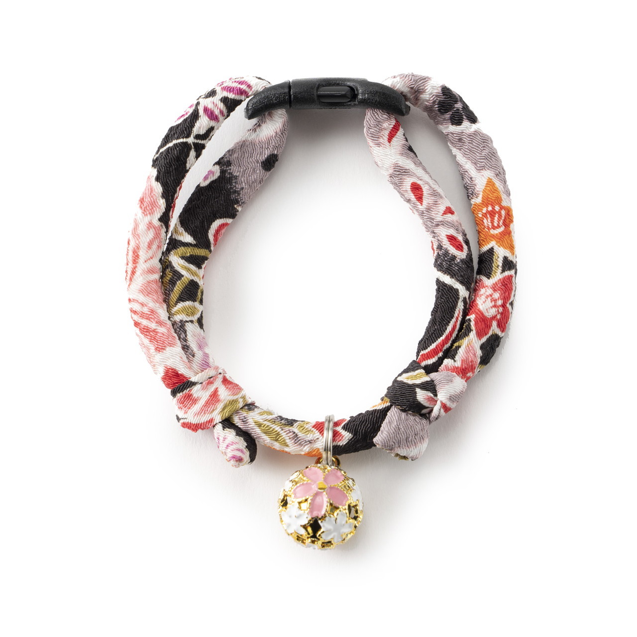 Chirimen Sakura Cat Collar (Black)