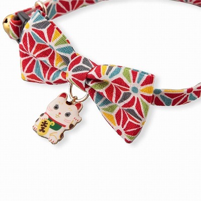 Lucky Cat Charm Bow Tie Cat Collar (Red)