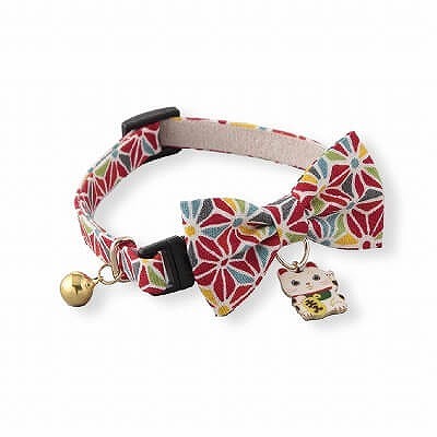 Lucky Cat Charm Bow Tie Cat Collar (Red)