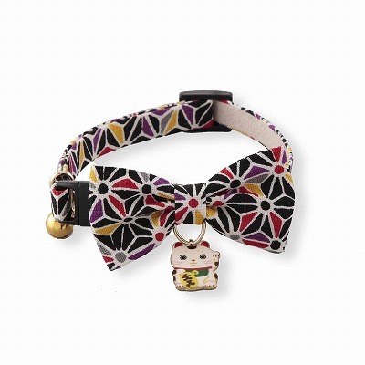 Lucky Cat Charm Bow Tie Cat Collar (Black)