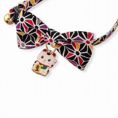 Lucky Cat Charm Bow Tie Cat Collar (Black)