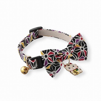 Lucky Cat Charm Bow Tie Cat Collar (Black)