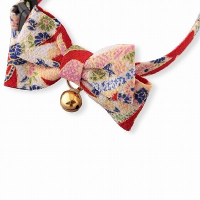 Chirimen Kimono Bow Tie Cat Collar (Red)