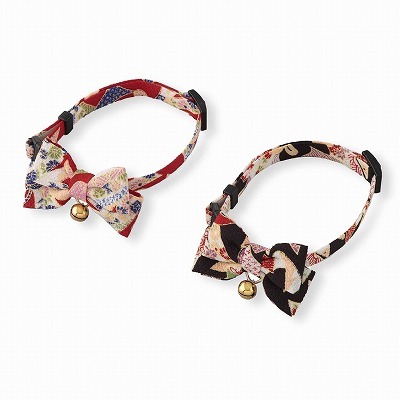 Chirimen Kimono Bow Tie Cat Collar (Red)