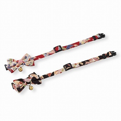 Chirimen Kimono Bow Tie Cat Collar (Red)