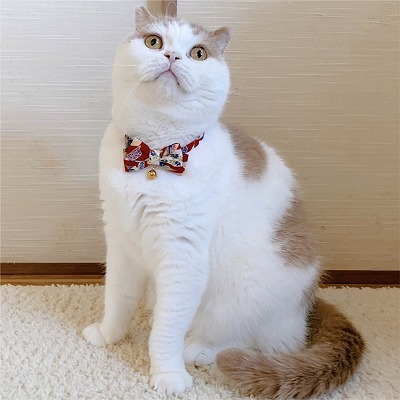 Chirimen Kimono Bow Tie Cat Collar (Red)