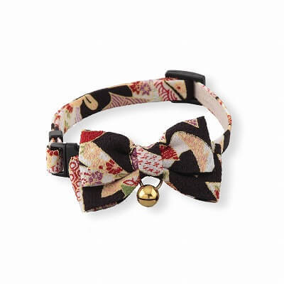 Chirimen Kimono Bow Tie Cat Collar (Black)