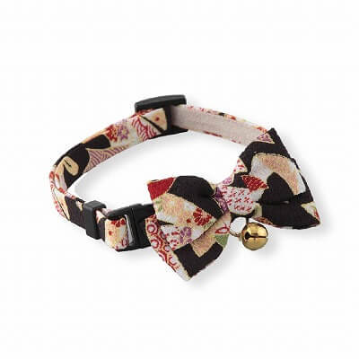 Chirimen Kimono Bow Tie Cat Collar (Black)