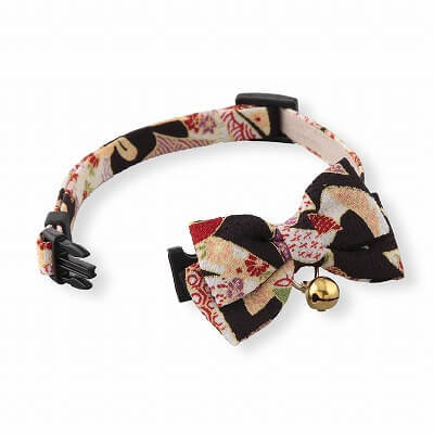 Chirimen Kimono Bow Tie Cat Collar (Black)