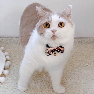 Chirimen Kimono Bow Tie Cat Collar (Black)