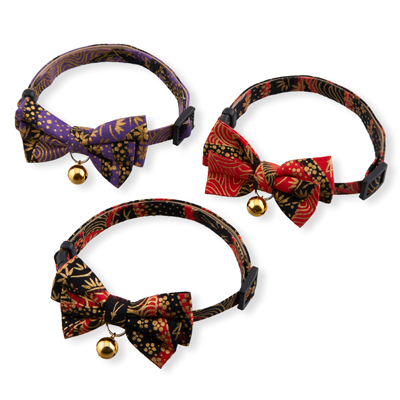 Gilded Gold Bow Tie Cat Collar Red　4