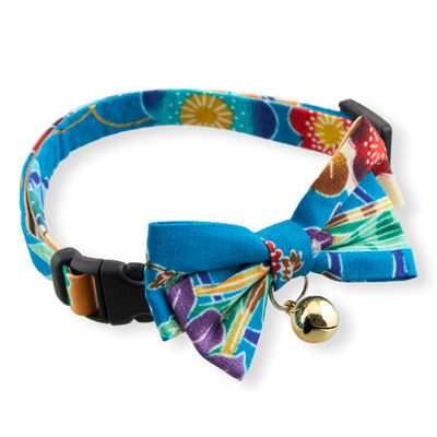 Yukata Bow Tie Cat Collar Blue　2