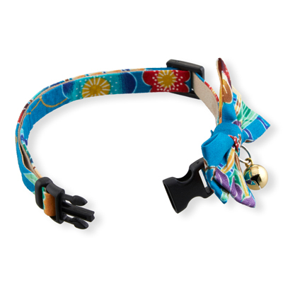 Yukata Bow Tie Cat Collar Blue　3