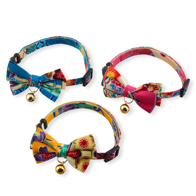 Yukata Bow Tie Cat Collar Blue　4