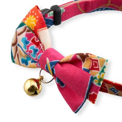 Yukata Bow Tie Cat Collar Pink　1